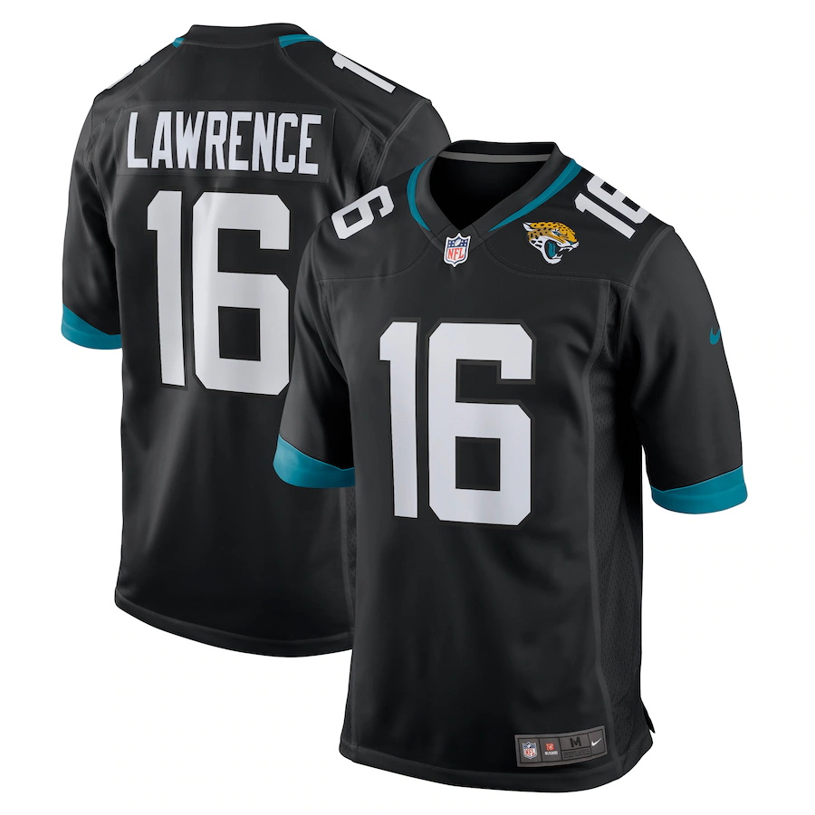 Custom Mens Jacksonville Jaguars 16 Trevor Lawrence Nike Black Alternate 2021 NFL Draft First Round Pick Game Jersey